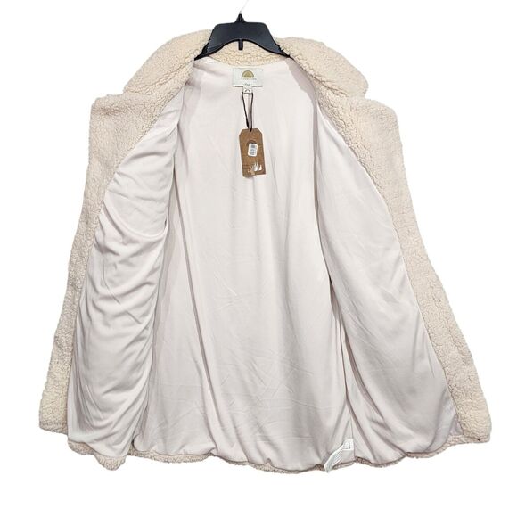 1 Sunset Lane Sherpa Jacket Coat Button Up Front Pockets Cream Large - Picture 3 of 10